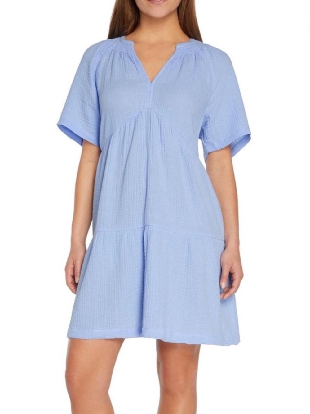 GAP Light Blue V-Neck Tiered Gauze Dress